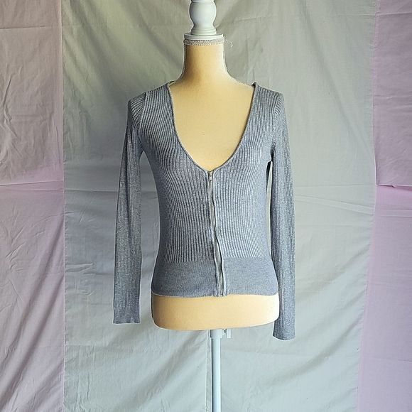 Divided Gray Ribbed Cardigan Sweater - Picture 1 of 7
